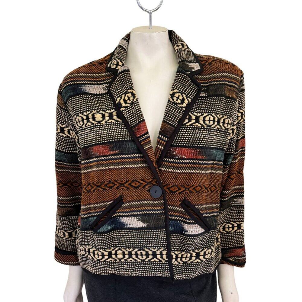 VTG WILLOW RIDGE Southwestern Bohemian Boxy One Button Blazer Jacket SZ L